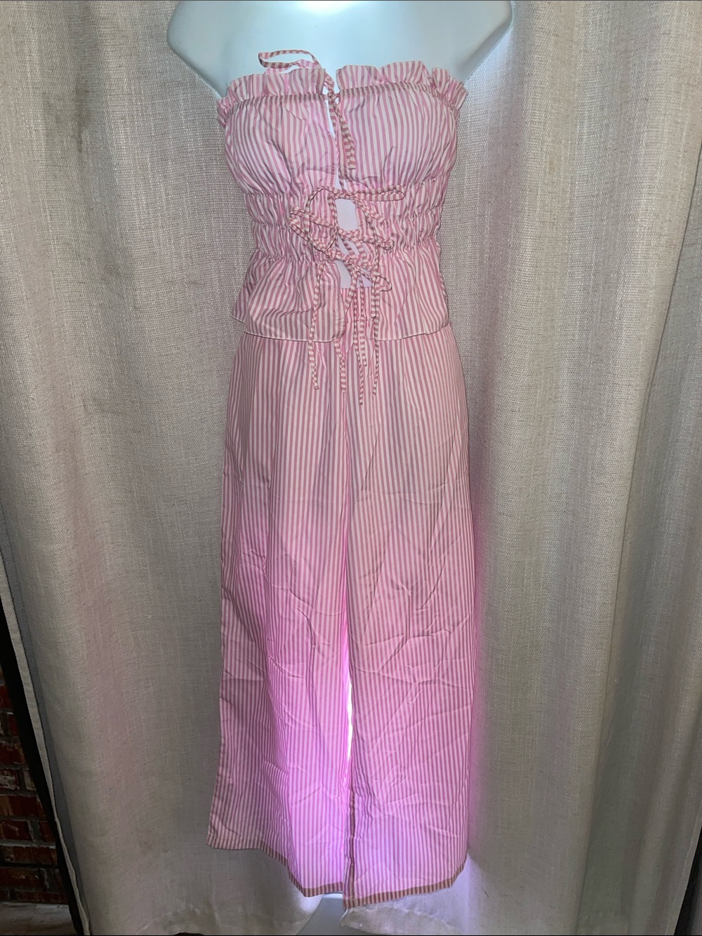 Pink Striped Smocked Strapless Jumpsuit Size m SOOOO CUTE!!!!